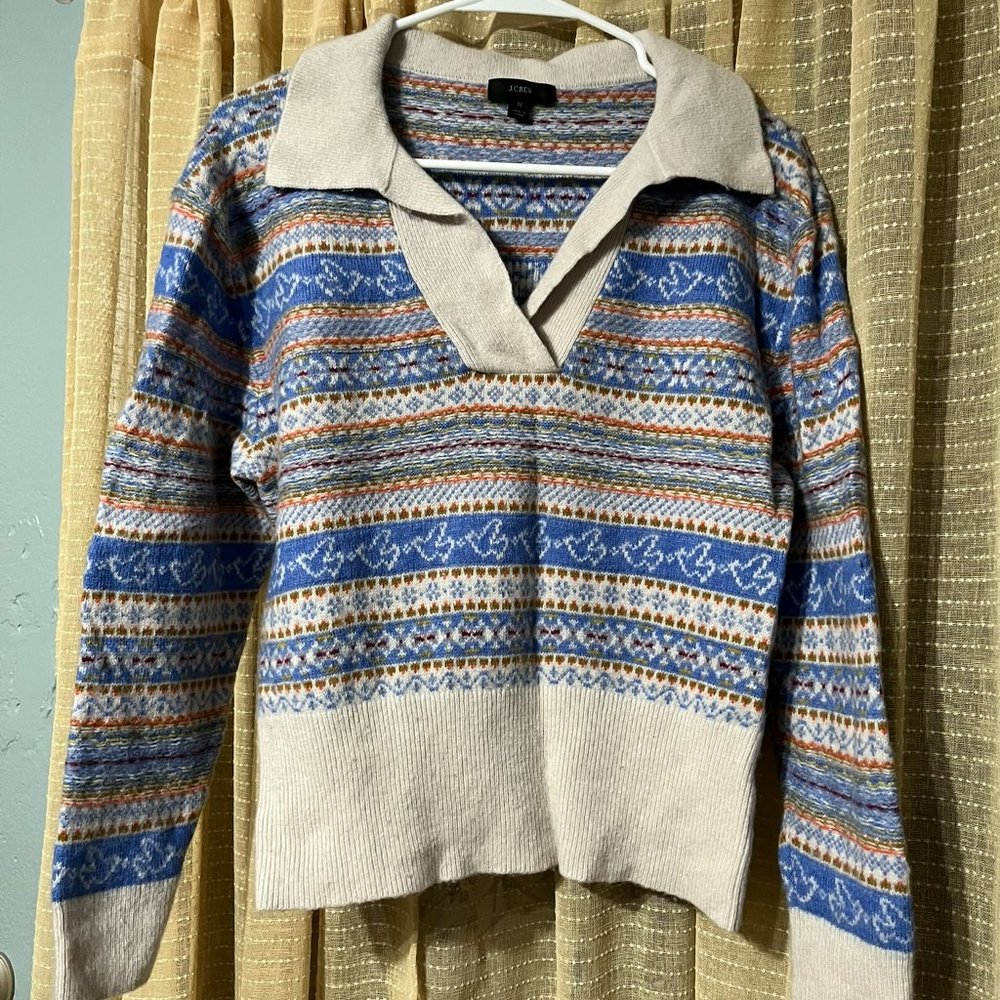 J Crew Bird Pattern Collared Sweater